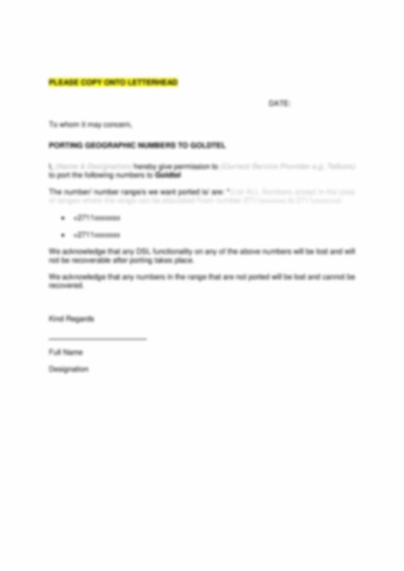 Porting Authorization Letter Goldtel